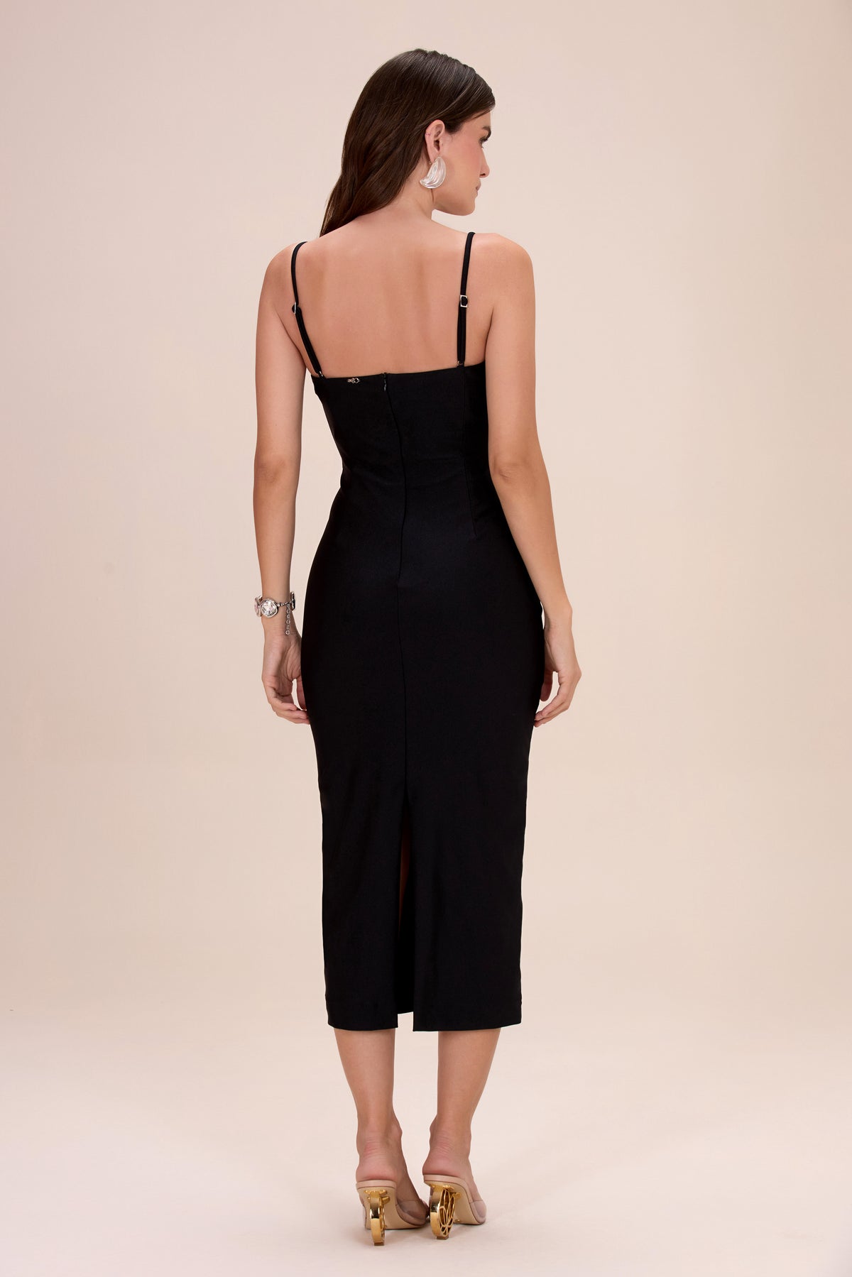 MIDNIGHT BLOOM EMBROIDERED FLORAL MIDI DRESS BLACK