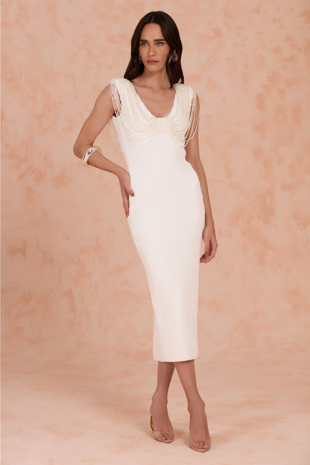 ISADORA KNIT BEADED MIDI DRESS