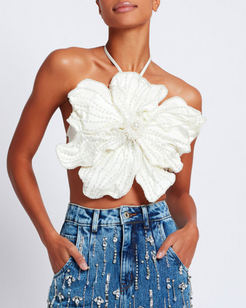 HAND-BEADED FLOWER TOP