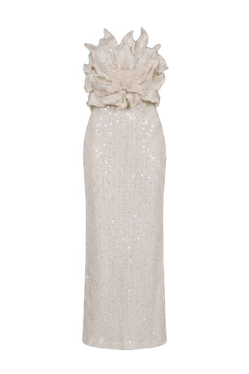PatBO Lara Crochet Flower Maxi Dress in Beige