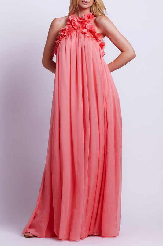 Hand-Embroidered 3D Flower Gown