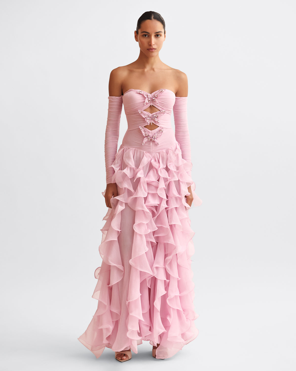 SILK PLISSE RUFFLE MAXI GOWN (RUNWAY)