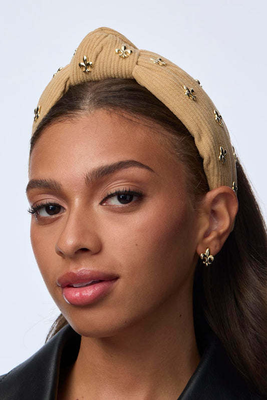 KNOTTED FLEUR DE LIS EMBELLISHED HEADBAND