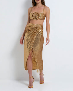 Sequin Draped Midi Skirt