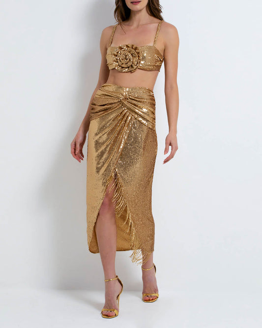 Sequin Draped Midi Skirt
