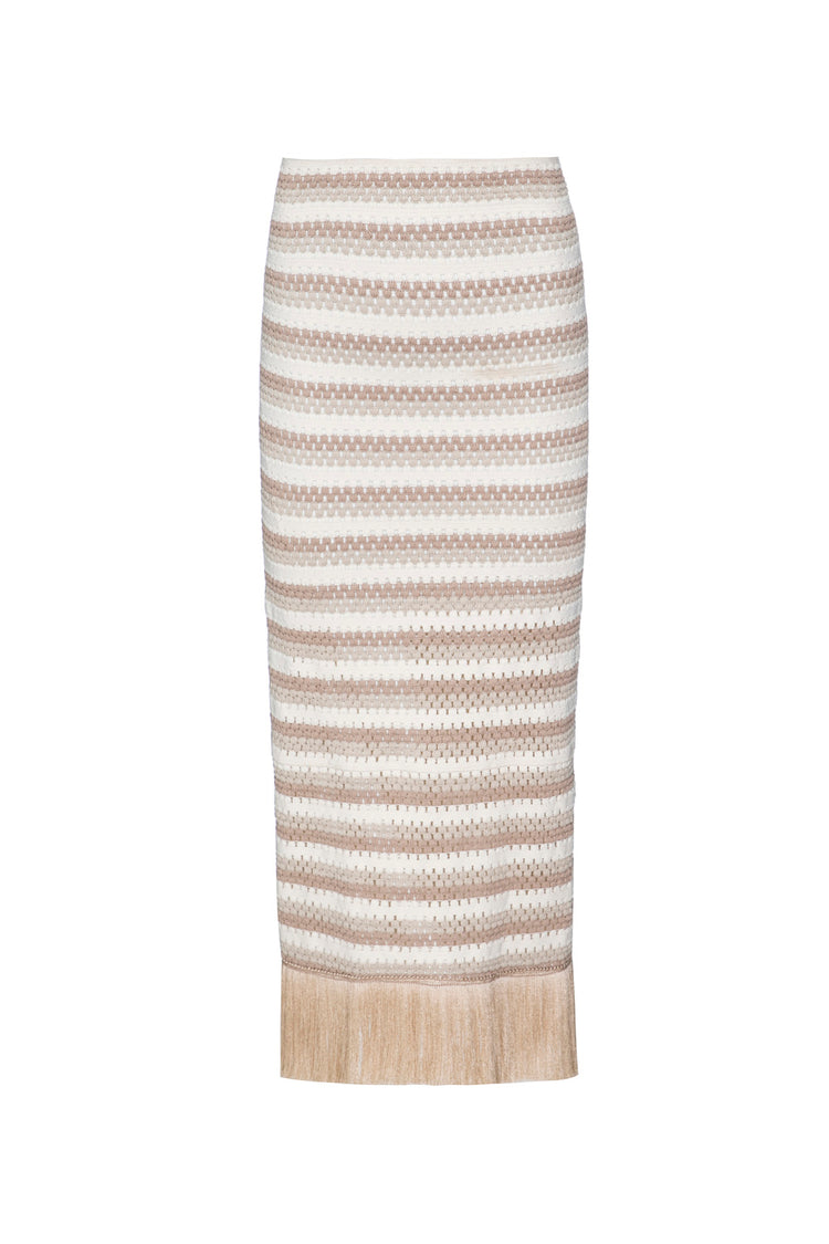 Striped Crochet Fringe Trim Maxi Skirt