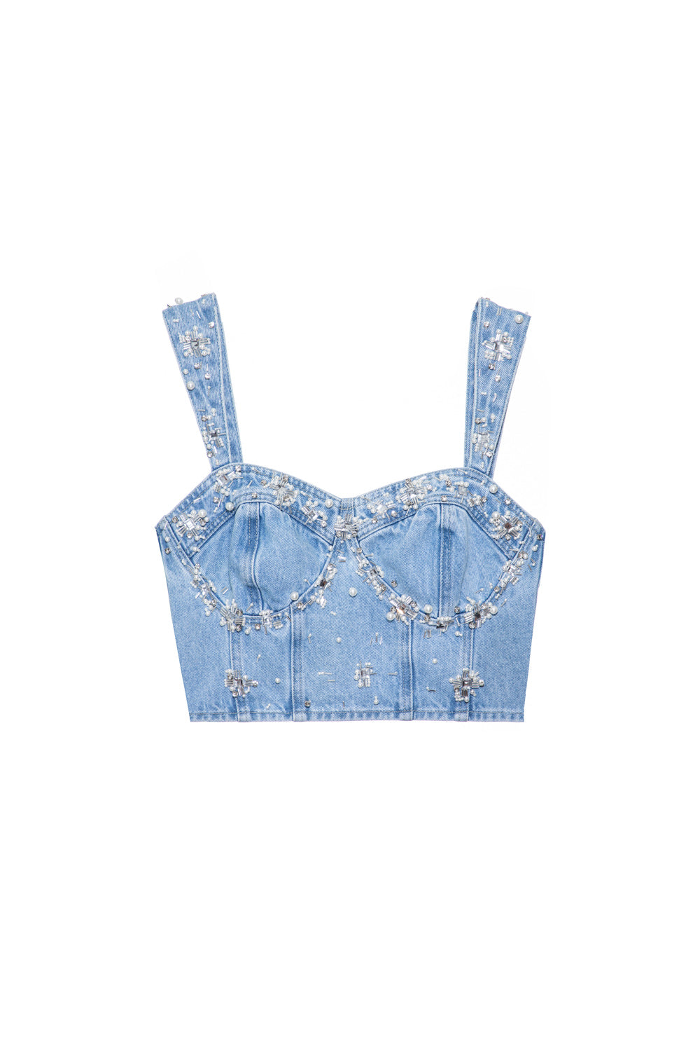 Hand-Beaded Denim Top (FINAL SALE)