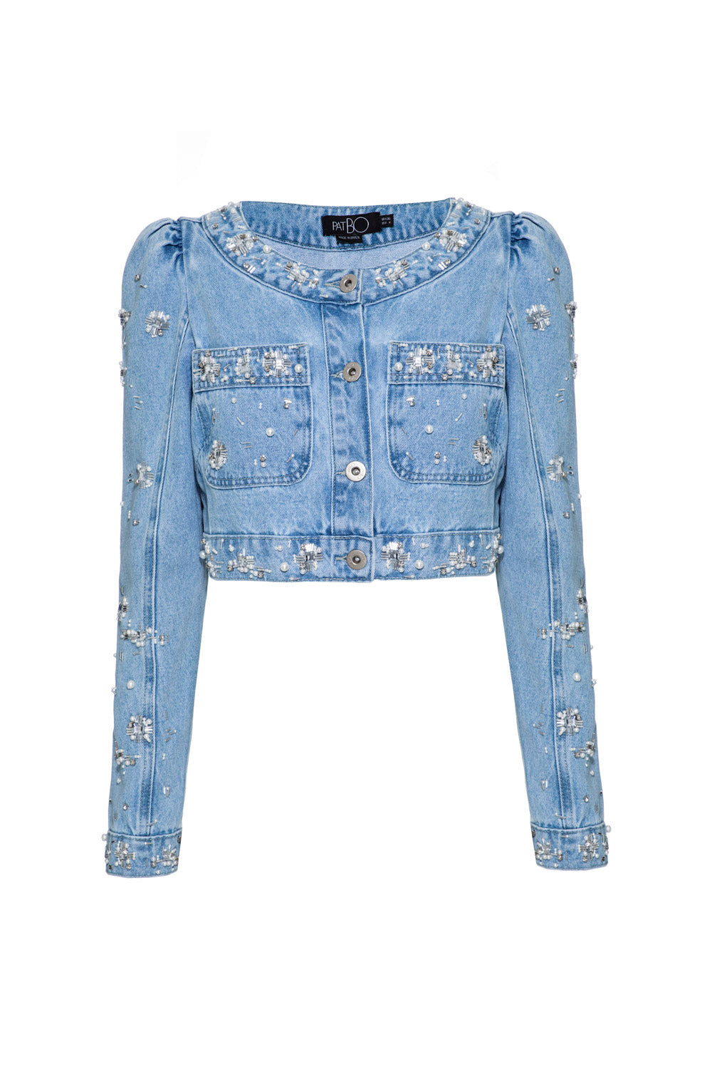 Hand-Beaded Cropped Denim Jacket