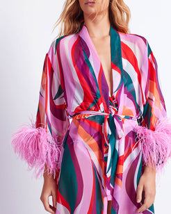 DELOS FEATHER TRIM KIMONO