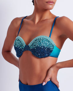 HAND-BEADED OMBRE BIKINI TOP