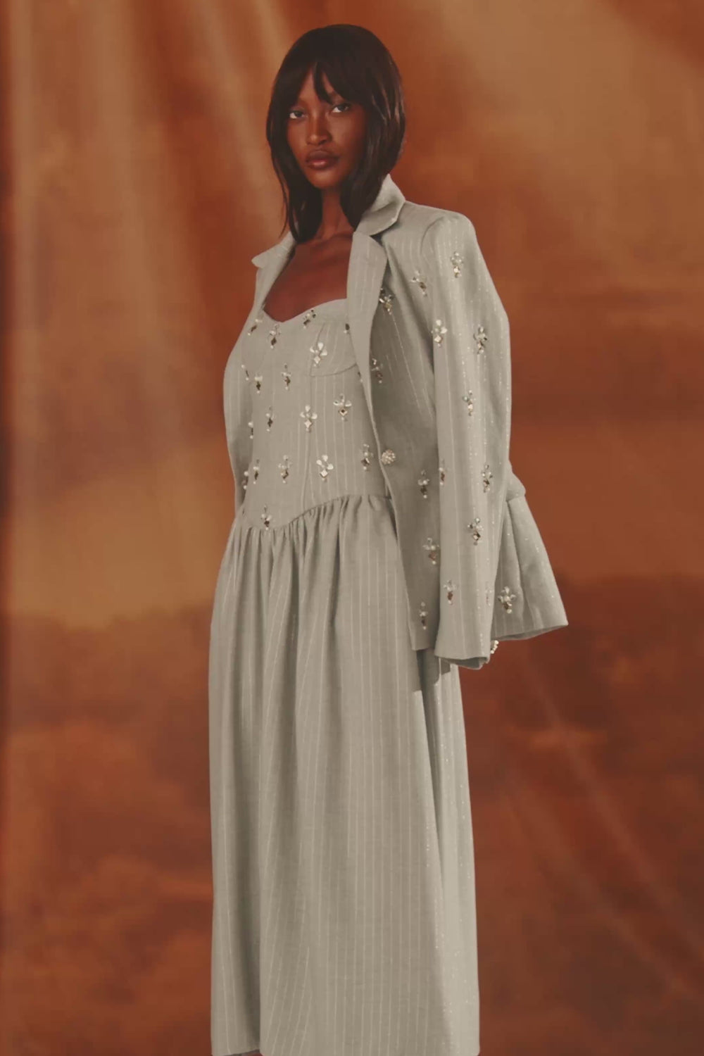 【新品未使用】Marylebone Pearl Midi Dress Sサイズ METALLIC PINSTRIPE MIDI DRESS – PatBO