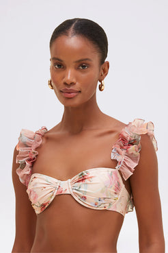 LILY FLOWER FLUTTER SLEEVE BIKINI TOP