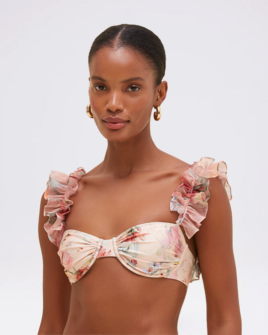 LILY FLOWER FLUTTER SLEEVE BIKINI TOP