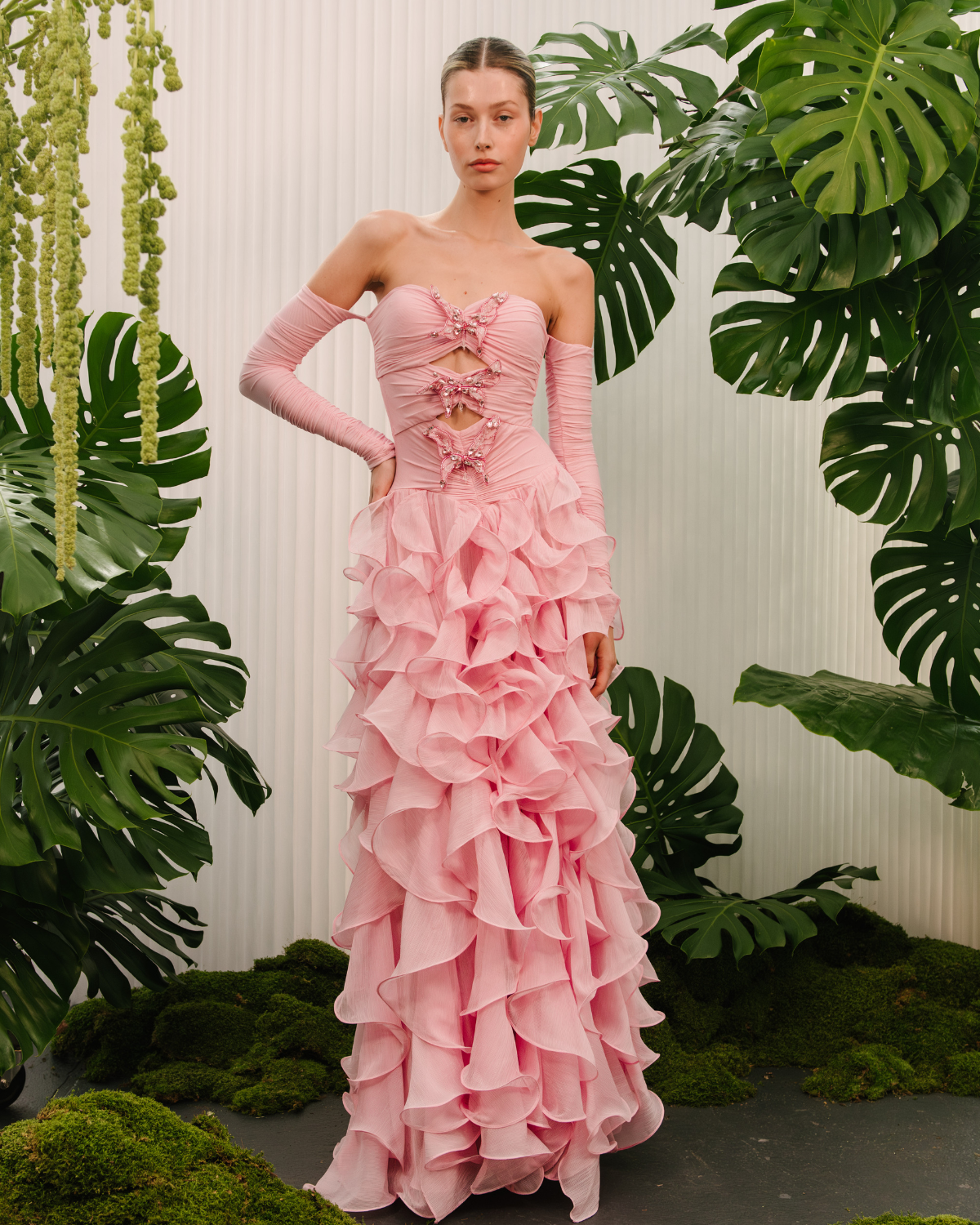 SILK PLISSE RUFFLE MAXI GOWN (RUNWAY)