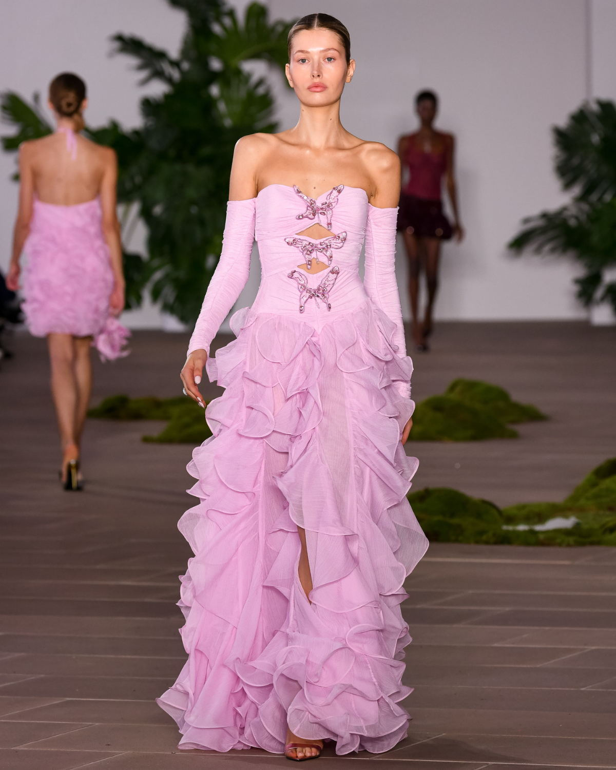 SILK PLISSE RUFFLE MAXI GOWN (RUNWAY)