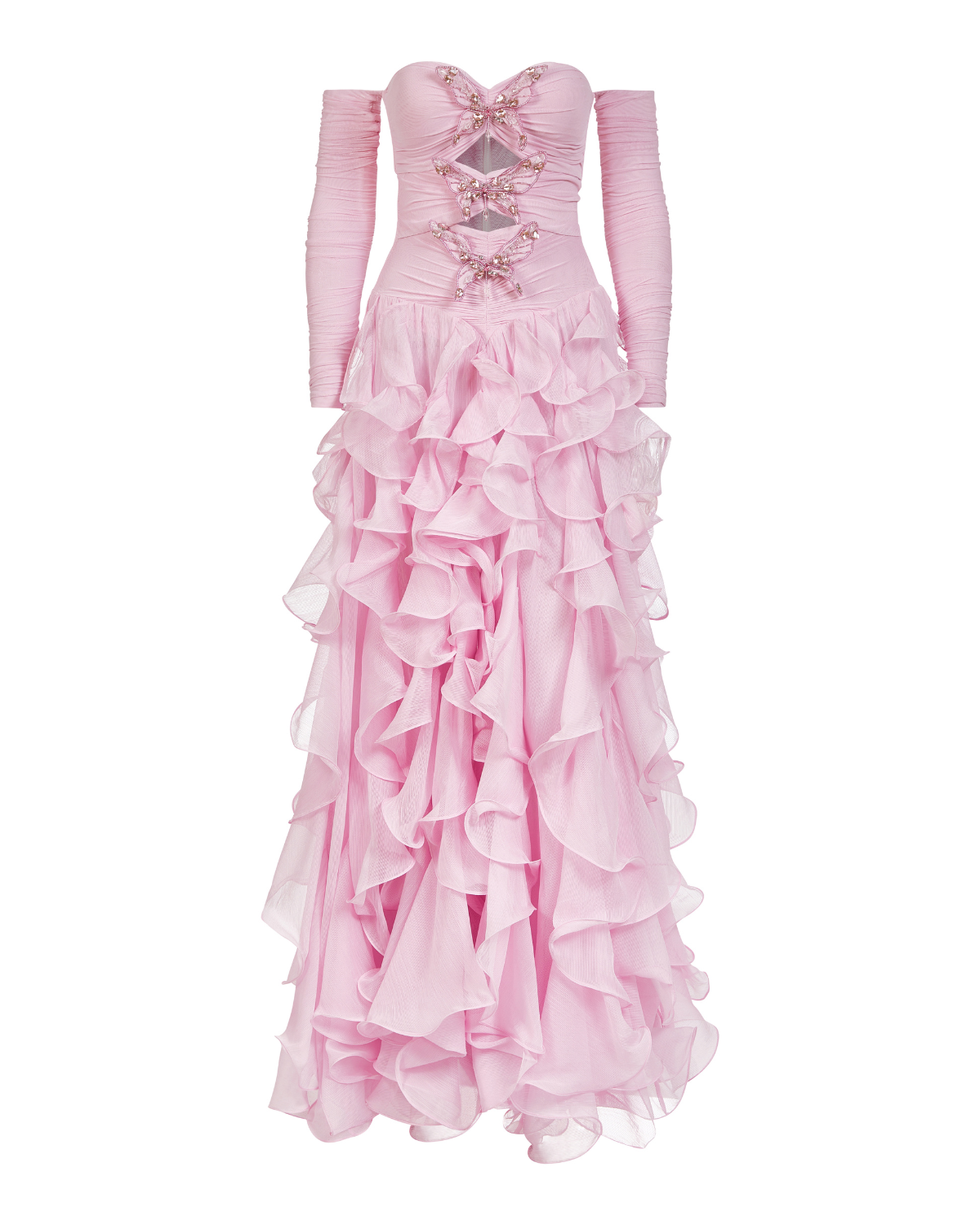 SILK PLISSE RUFFLE MAXI GOWN (RUNWAY)
