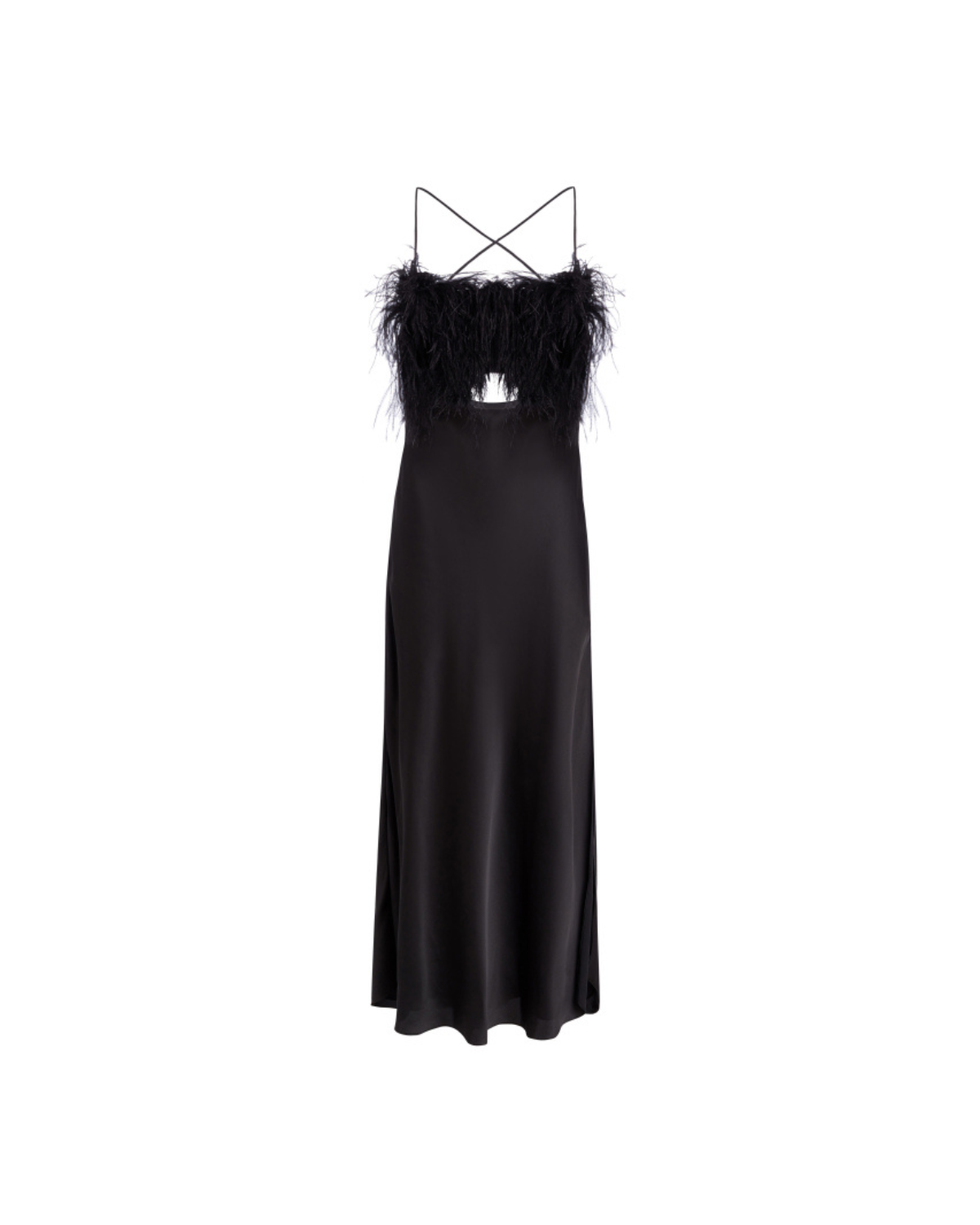 Patbo Feather Trim Maxi Slip Dress Black / 8