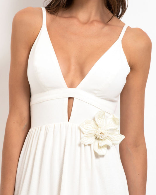 Flower Applique Linen Midi Dress (EXCLUSIVE)