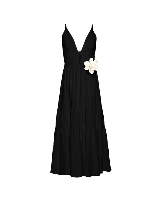Flower Applique Linen Midi Dress (EXCLUSIVE)