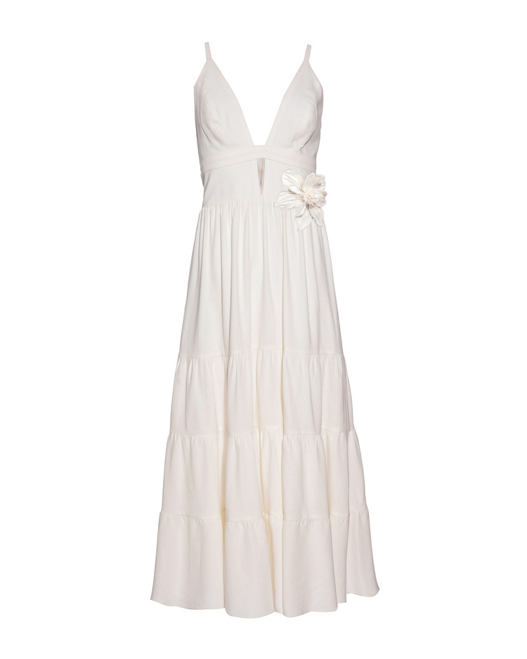 Flower Applique Linen Midi Dress (ONLINE EXCLUSIVE)