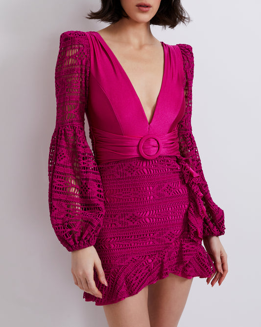 Crochet Plunge Mini Dress