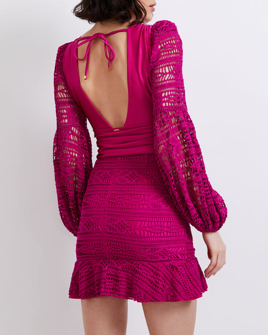 Crochet Plunge Mini Dress