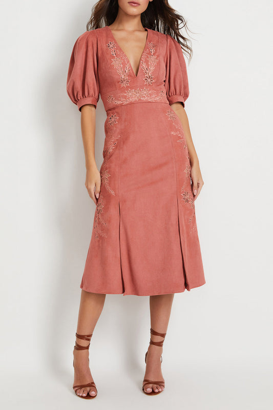Faux Suede V-Neck Midi Dress (FINAL SALE)