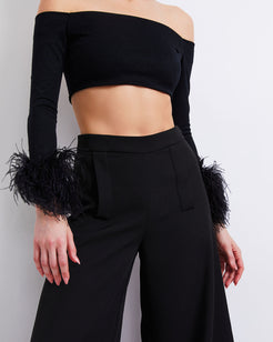 Feather Trim Knit Top