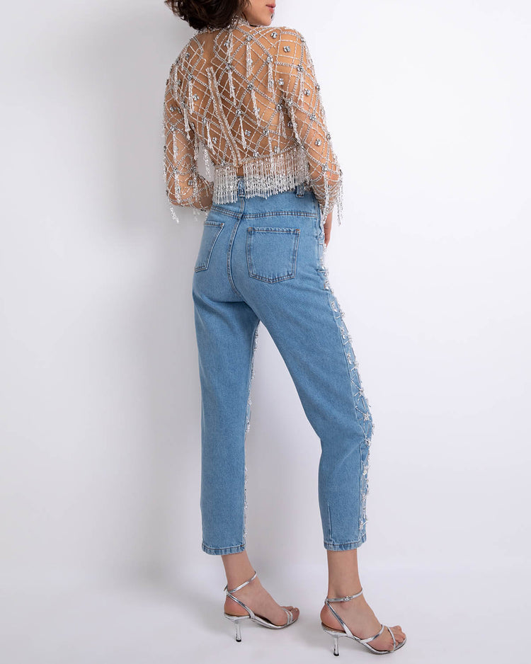 Hand-Beaded High Neck Cropped Top (FINAL SALE)