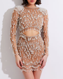 Fully Beaded Cut-Out Cocktail Dress