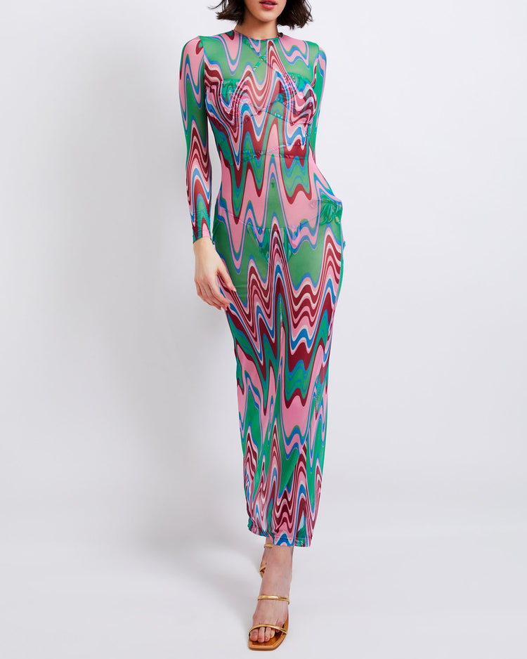 Wave Printed Tulle Maxi Dress (FINAL SALE)