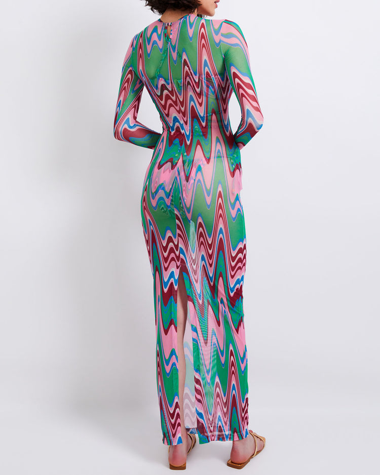 Wave Printed Tulle Maxi Dress (FINAL SALE)