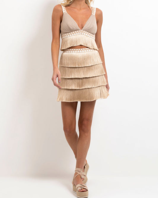 Metallic Knit Cropped Top with Fringe Trim (FINAL SALE)