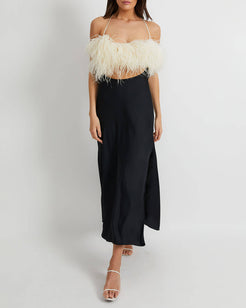 Feather Trim Maxi Slip Dress