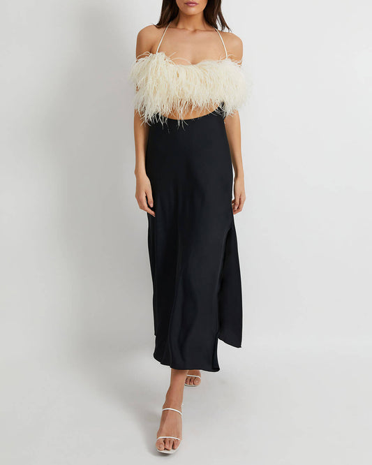 Feather Trim Maxi Slip Dress