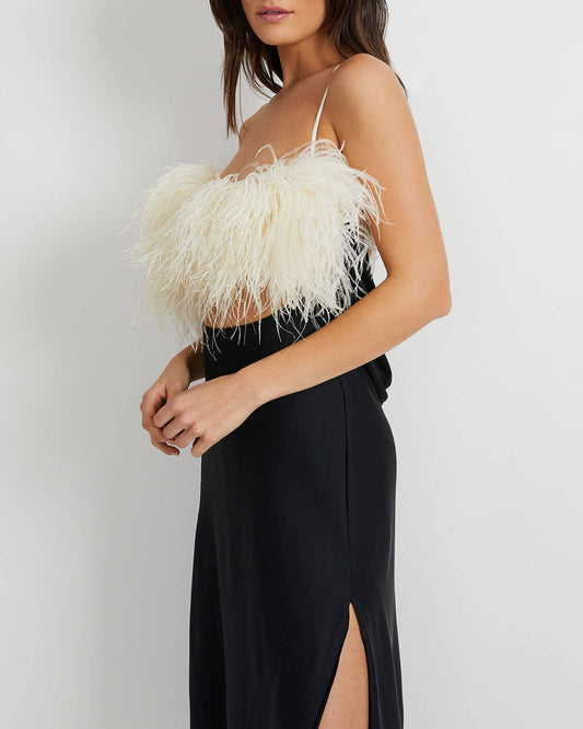 Feather Trim Maxi Slip Dress