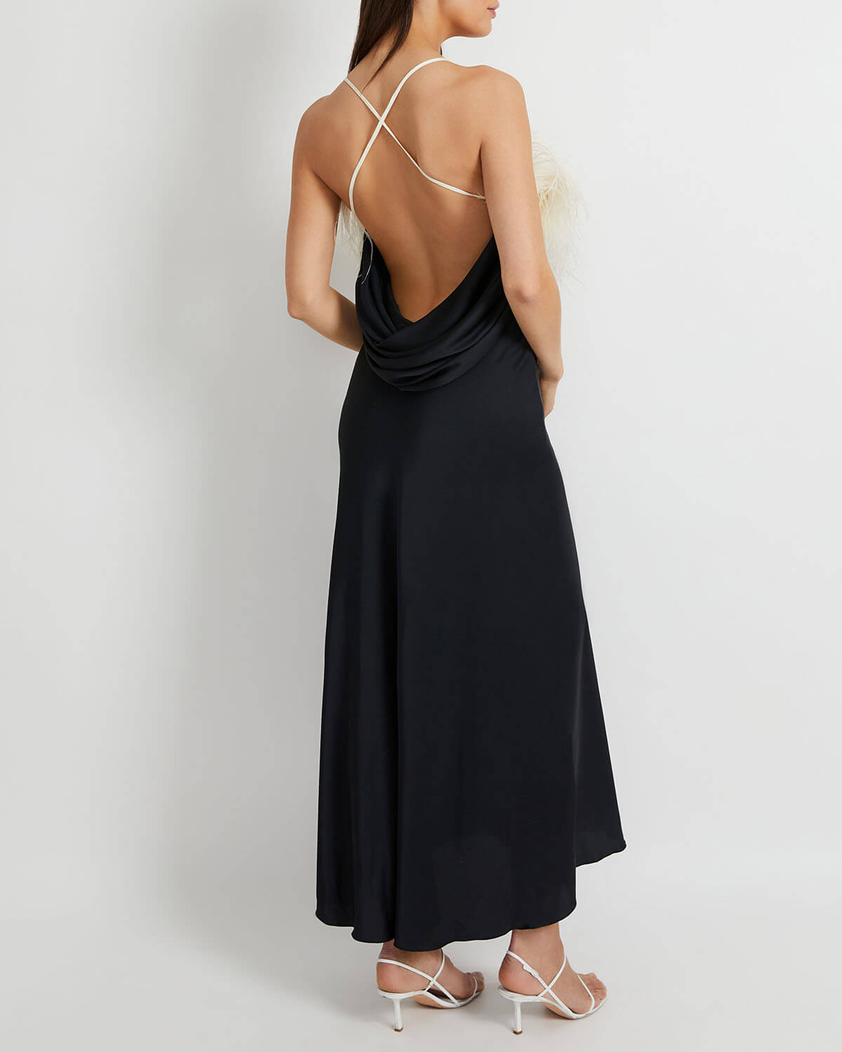Feather Trim Maxi Slip Dress