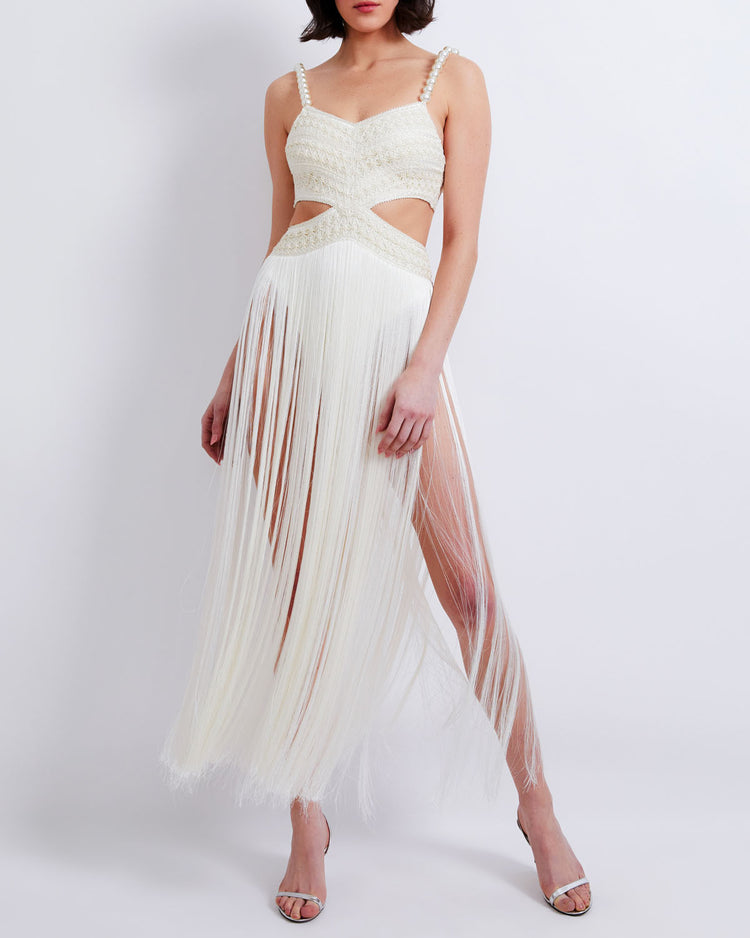 Fringe Dress with Pearl Beaded Straps