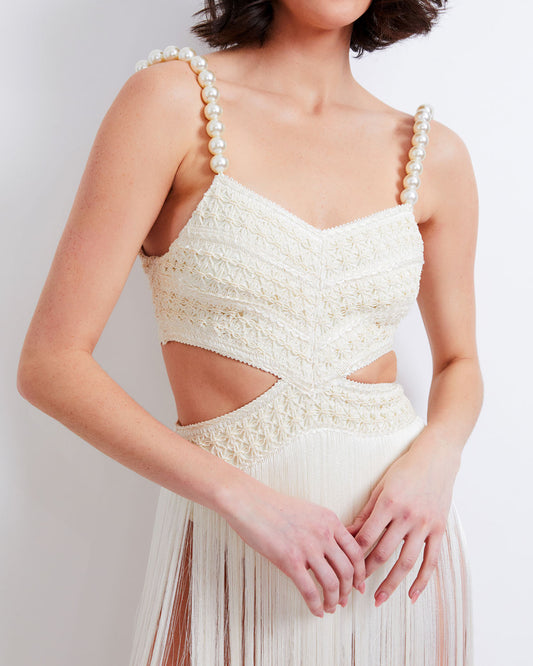 Fringe Dress with Pearl Beaded Straps