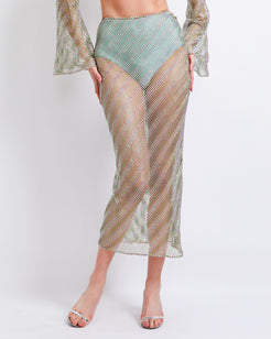 Rhinestone-Netted Midi Skirt
