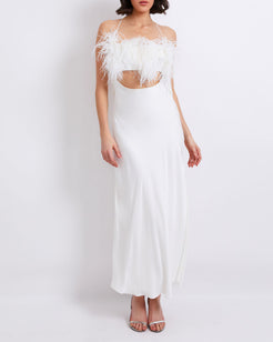 FEATHER TRIM MAXI SLIP DRESS