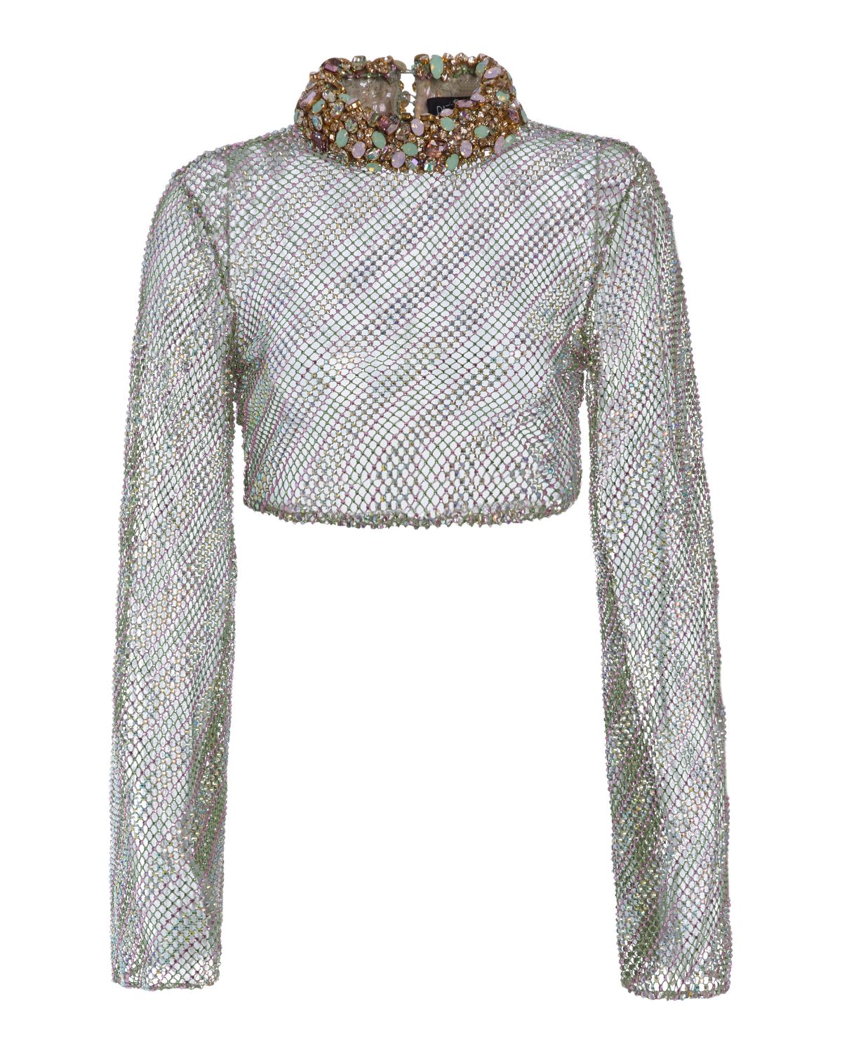 Hand-Beaded Rhinestone Netted Top