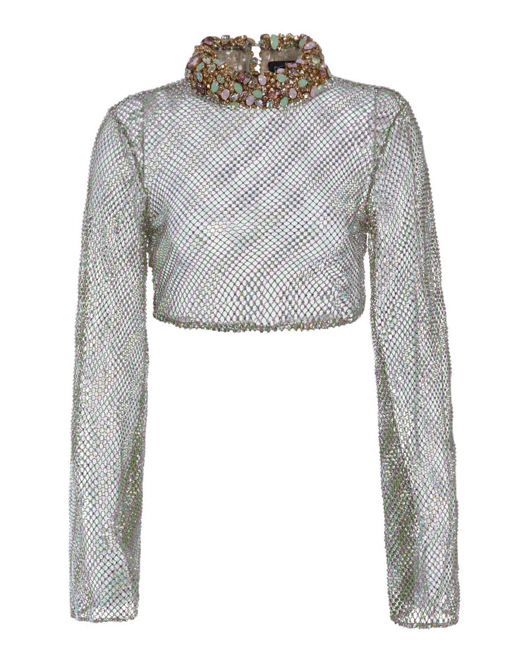 Hand-Beaded Rhinestone Netted Top (EXCLUSIVE)