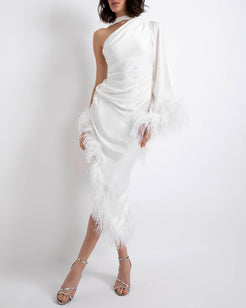 FEATHER TRIM OSCAR DRESS