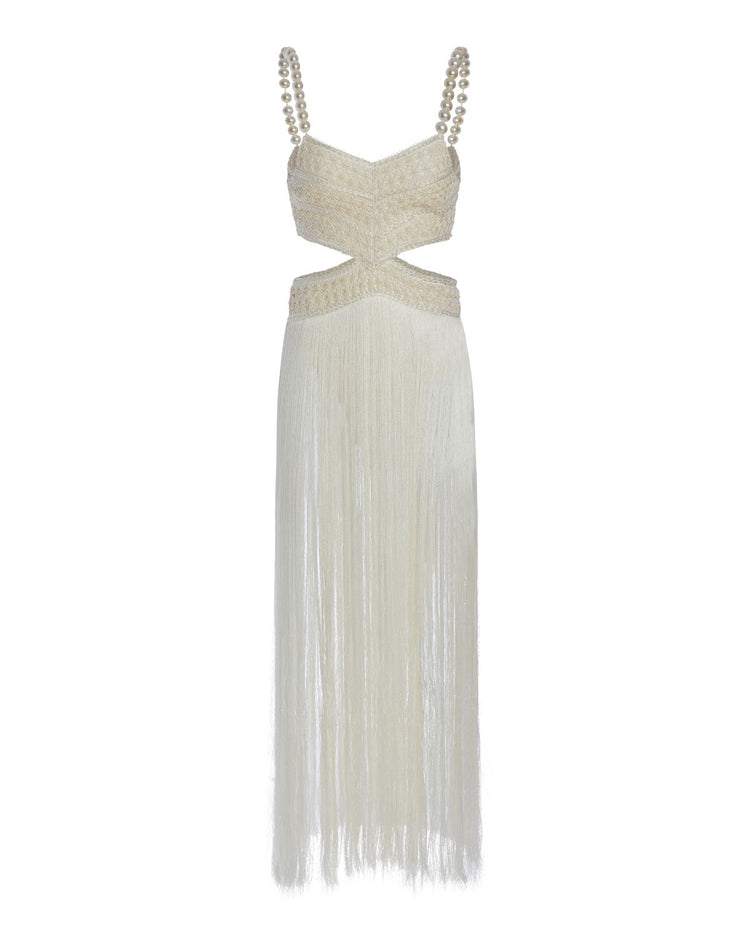 Fringe Dress with Pearl Beaded Straps (FINAL SALE)