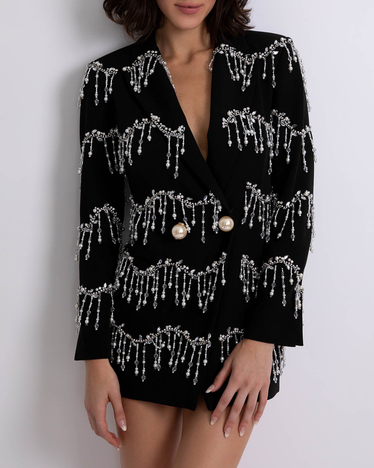 Hand-Beaded Blazer Mini Dress