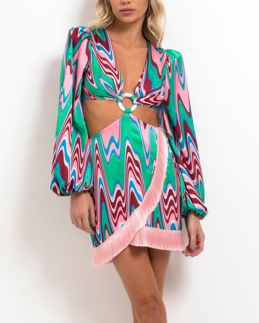 Wave Fringe Trim Mini Dress (FINAL SALE)