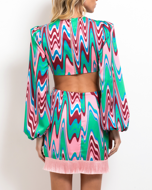 Wave Fringe Trim Mini Dress (FINAL SALE)