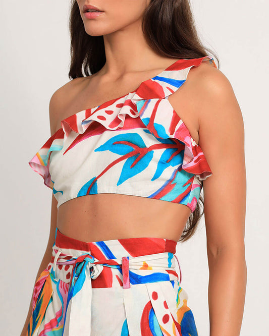 Flora One Shoulder Cropped Top (FINAL SALE)