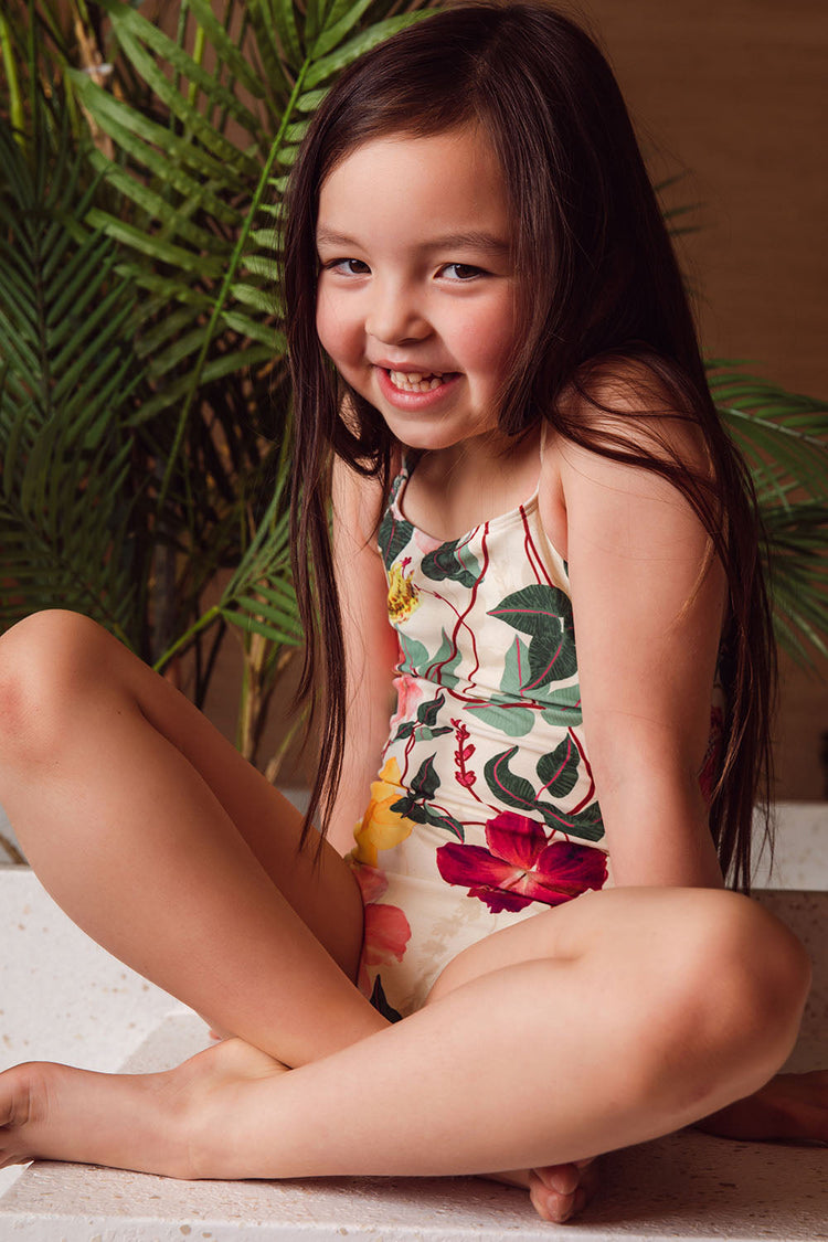 GIRLS HIBISCUS RUFFLE SWIMSUIT (FINAL SALE)